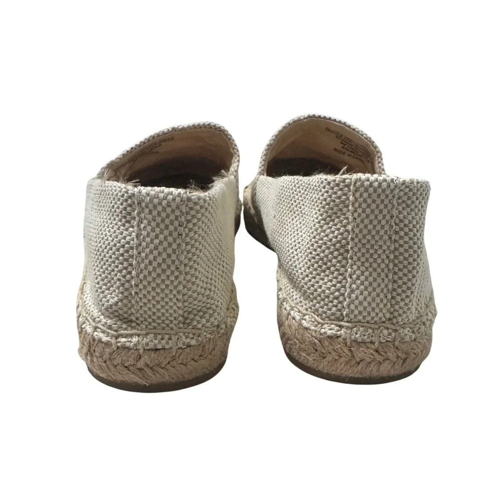 Tory Burch Canvas Leather Espadrilles Womens 6 Natural Ambra Excellent Logo Flat